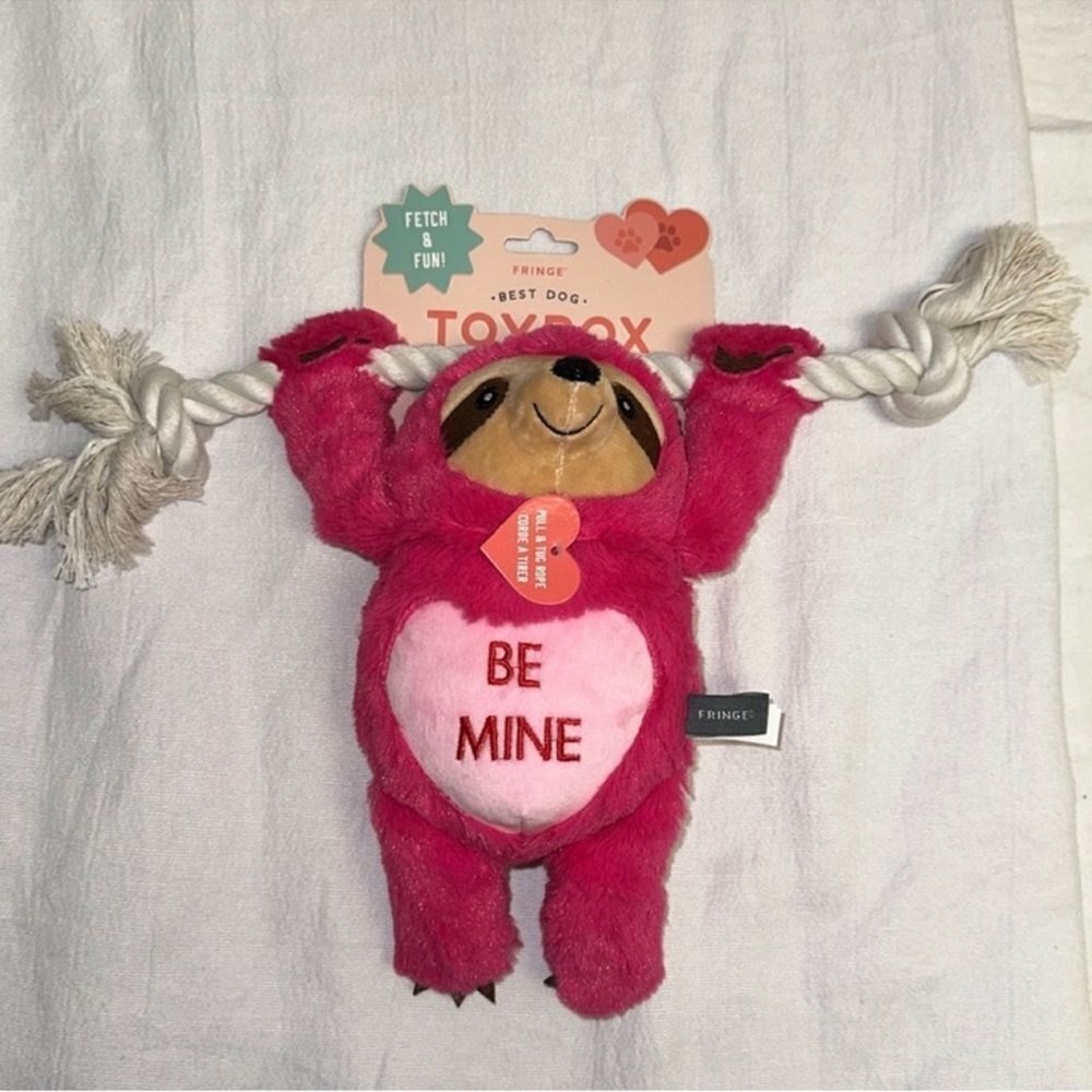 FRINGE Valentine’s Day Plush BE MINE Sloth Fetch & Fun Squeaky Dog Toy